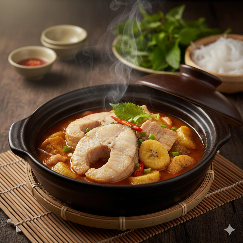 Món Cá Tầm Om Chuối Đậu