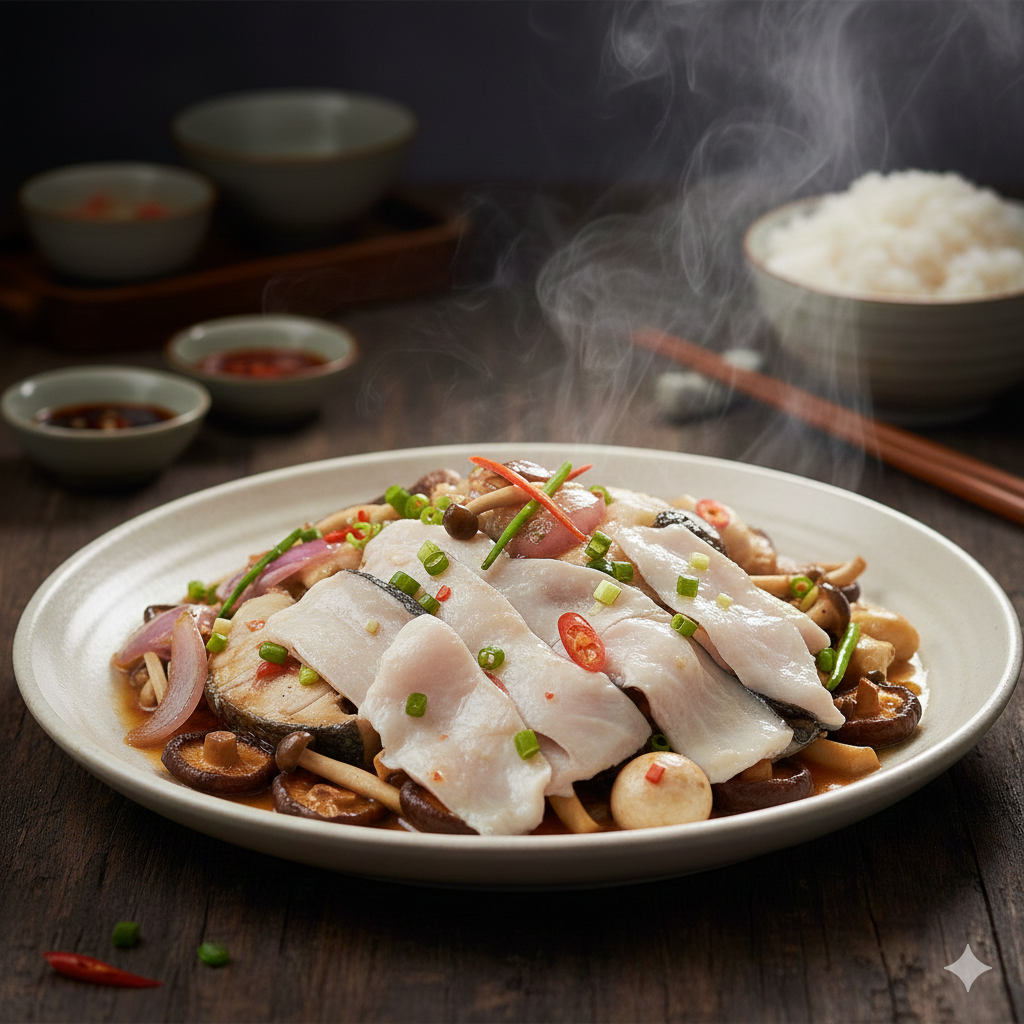 Món Cá Tầm Xào Hành Nấm