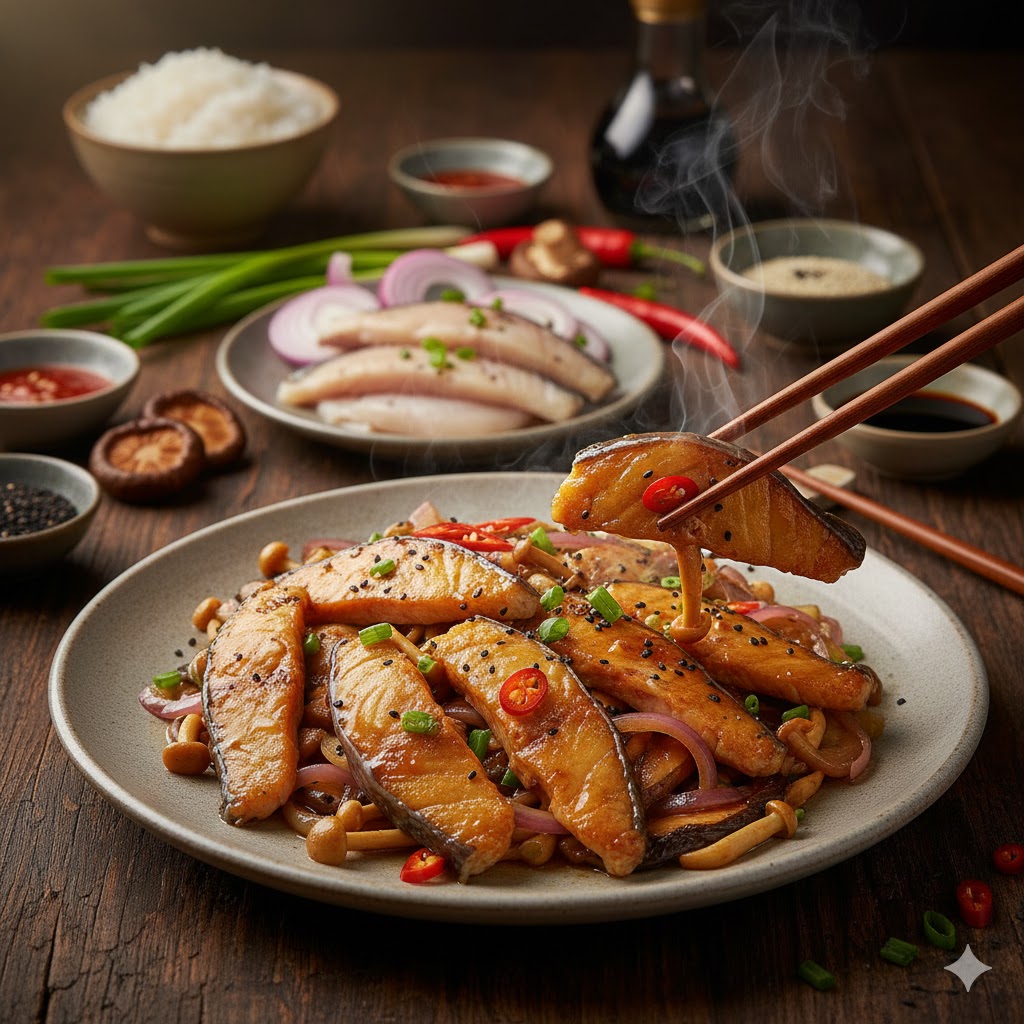 Món Cá Lăng Xào Hành Nấm