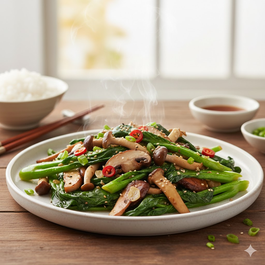 Món Cải Xanh Xào Nấm